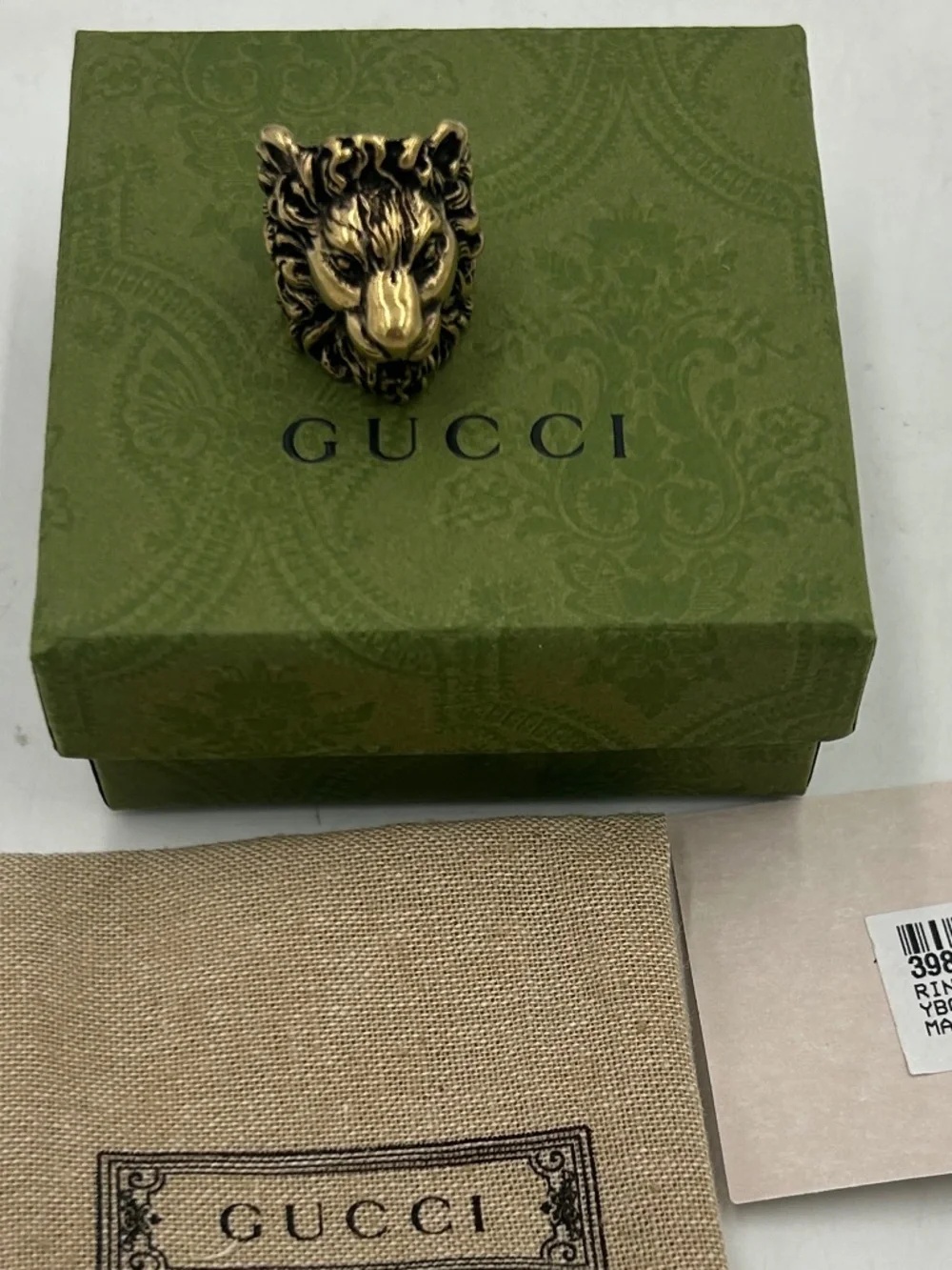 Unisex Gucci Lionhead Brasstone Ring.  Size 6.  Made in Italy.